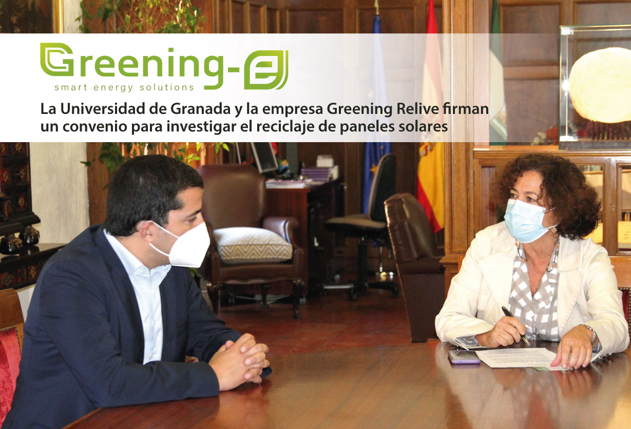La rectora de la Universidad de Granada Pilar Aranda,y el CEO de la empresa Greening Relive Ignacio Salcedo firmando el convenio