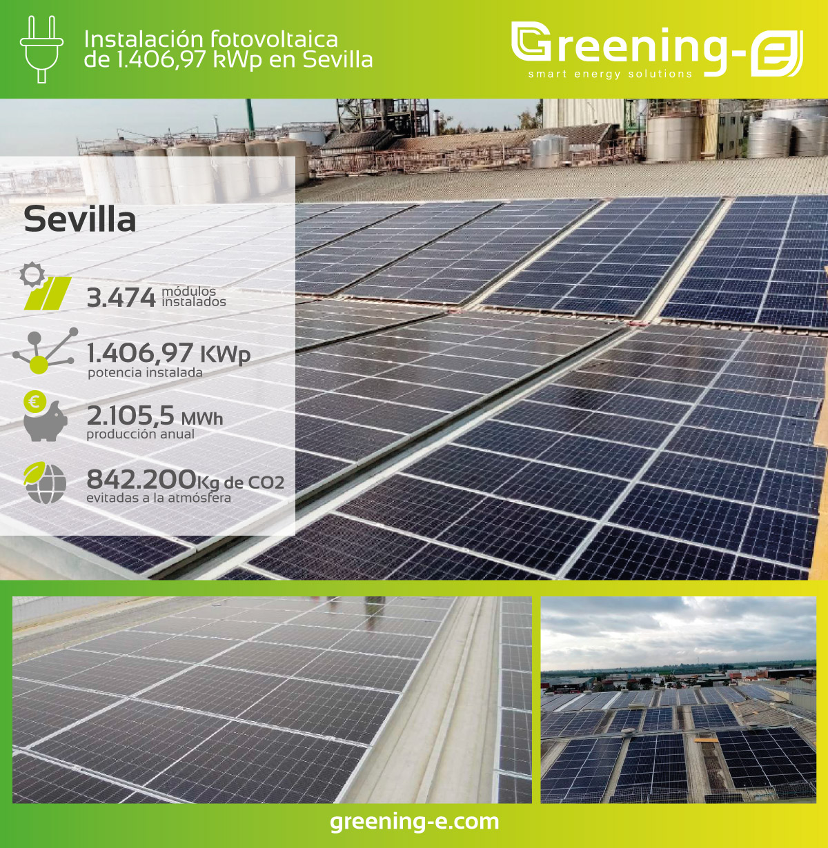 Instalaciones Greening-e: Instalación fotovoltaica de 1.406,97 kWp en Sevilla