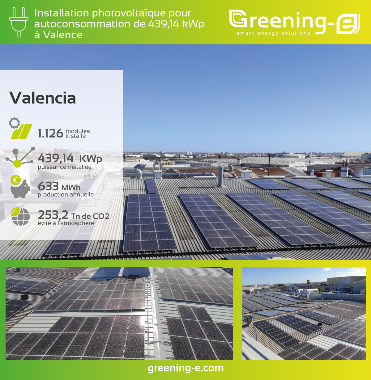 Installations Greening-e Installation photovoltaïque pour l'autoconsommation de 439,14 kWp à Valence