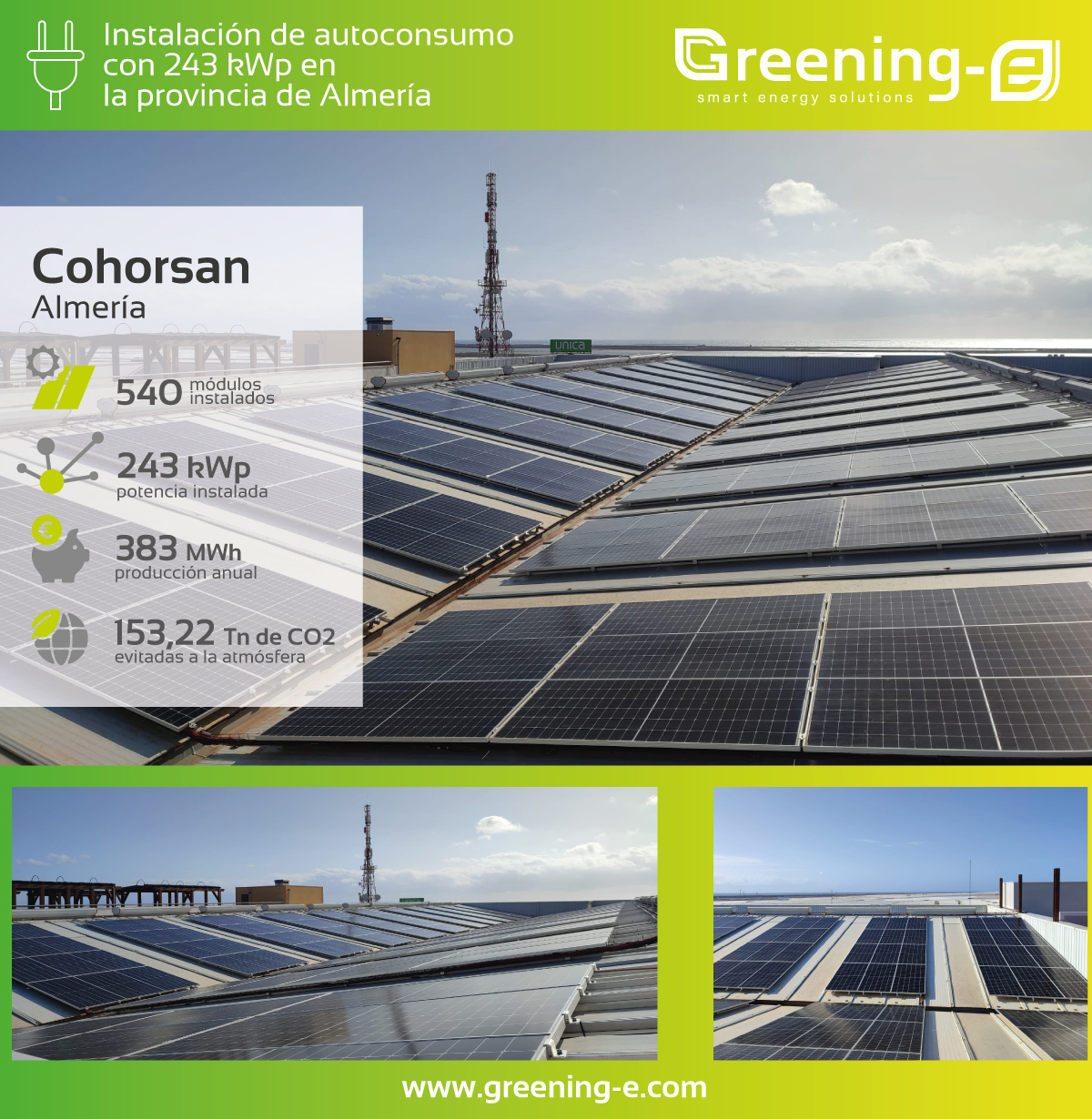 Instalación fotovoltaica de autoconsumo de 245 kW para Cohorsan