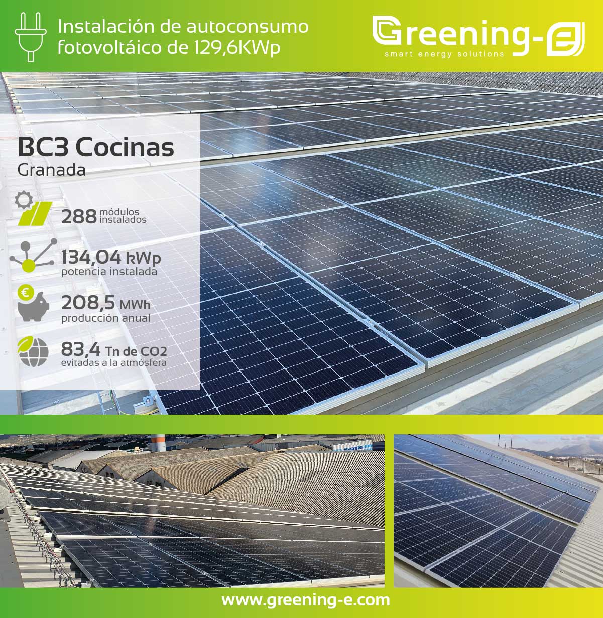 Instalaciones Greening-e Instalación de autoconsumo fotovoltaico de 131,04 kWp para BC3 Cocinas