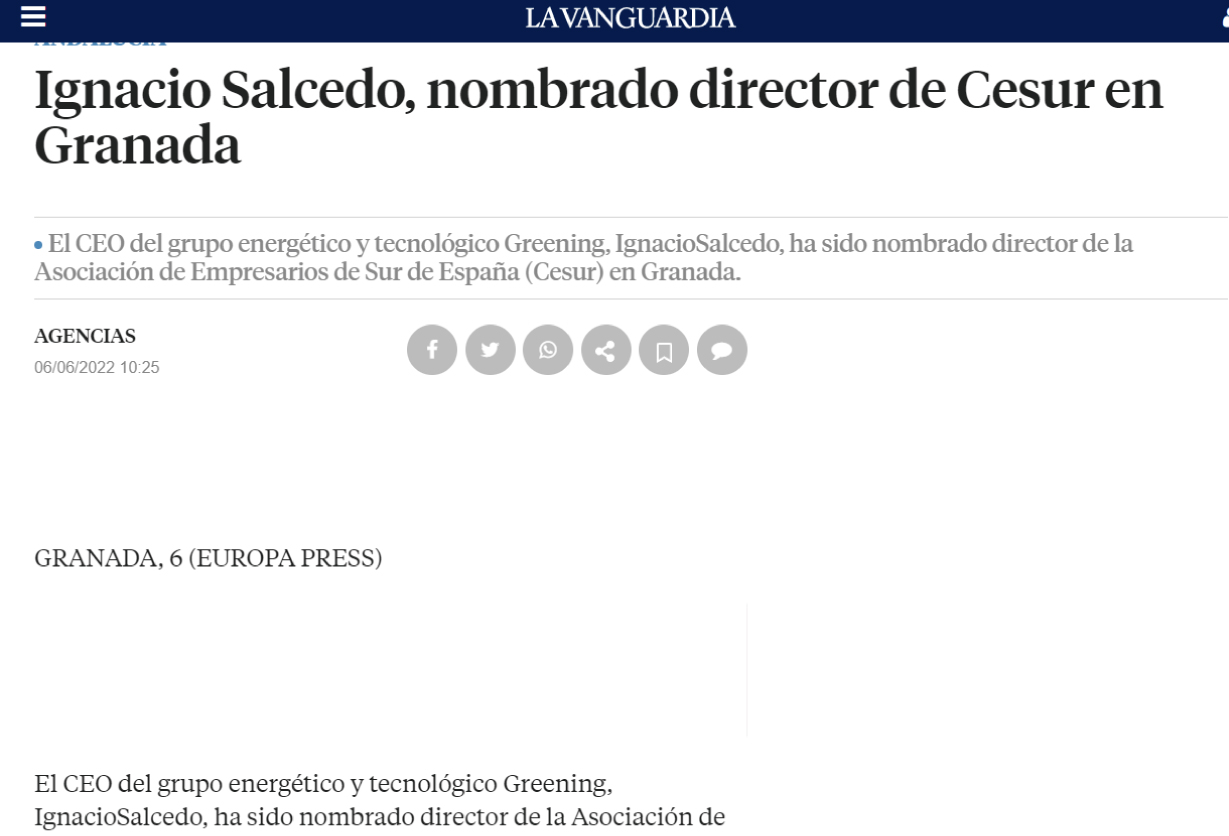 La Vanguardia: Ignacio Salcedo, nombrado director de Cesur en Granada